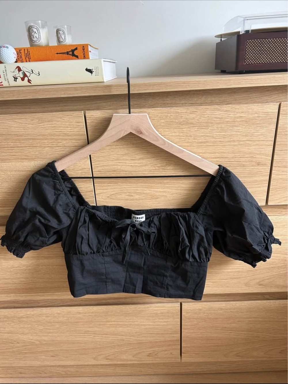Sunday Best Black Puff-Sleeve Crop Top